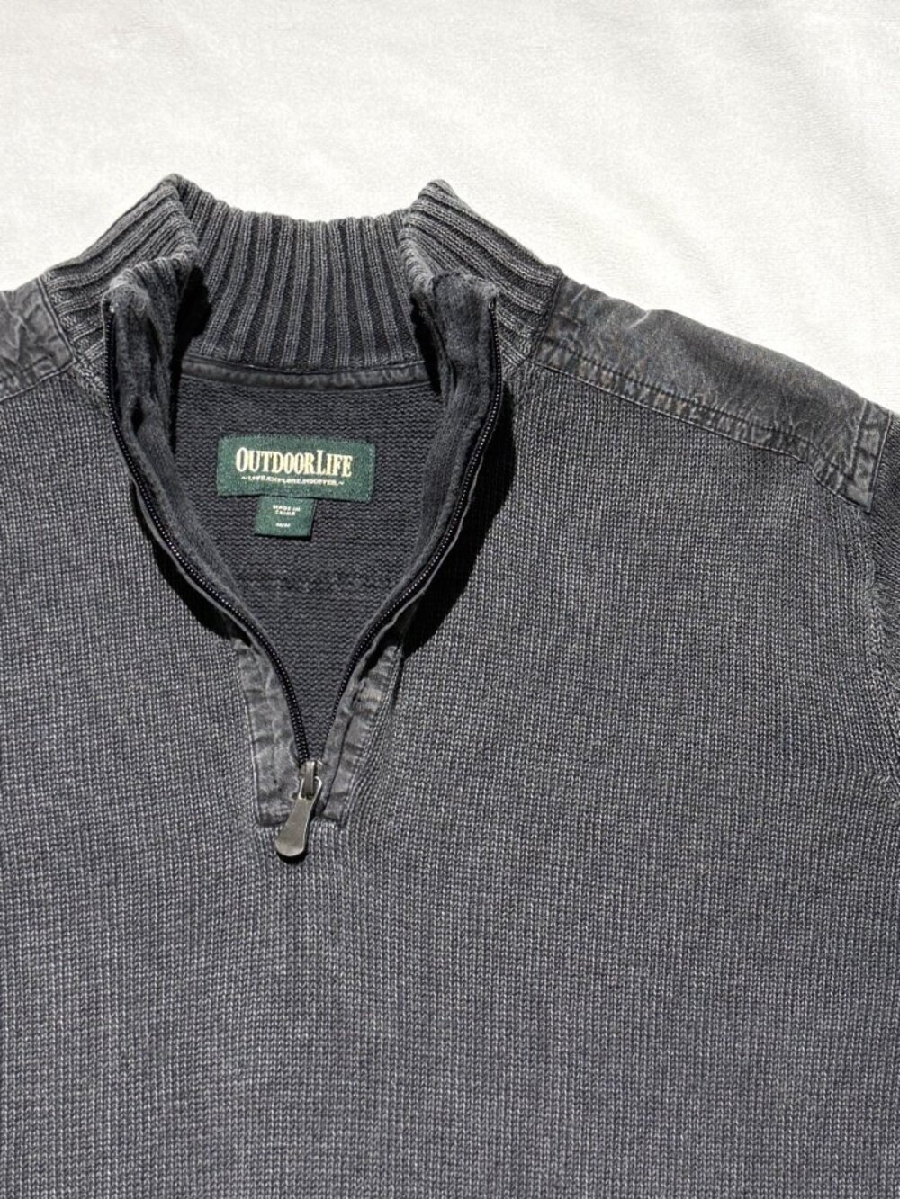 Outdoor Life Mens Sweater Medium Gray 1/4 Zip Long Sleeve Pullover Preppy